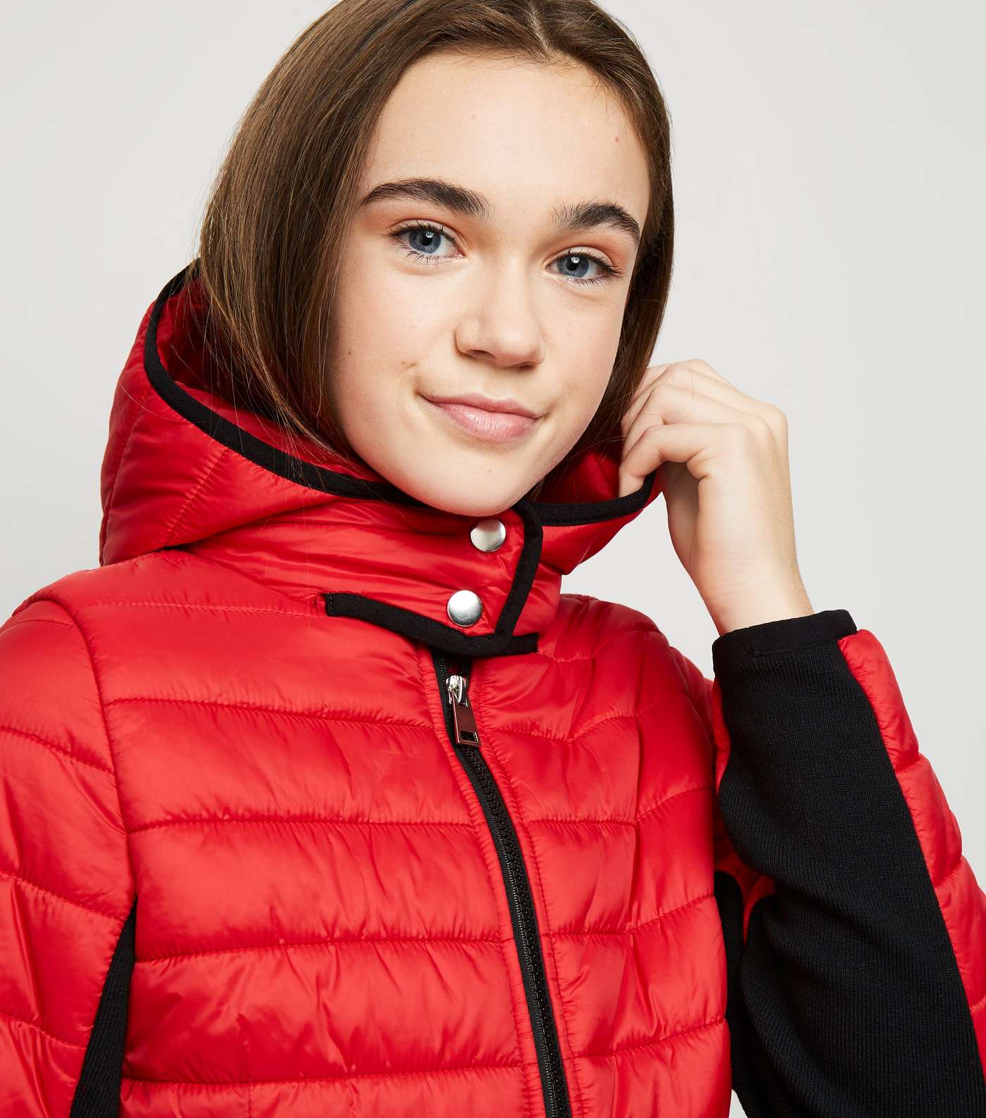Girls Red Piped Contrast Puffer Jacket  Image 3