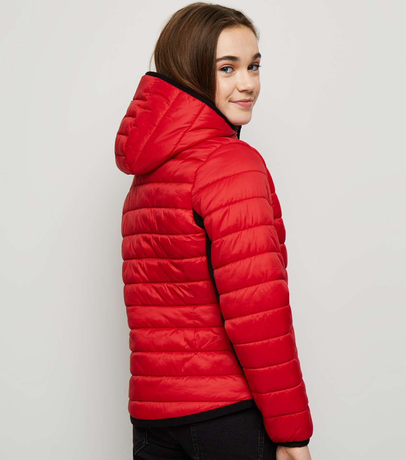 Girls Red Piped Contrast Puffer Jacket  Image 5