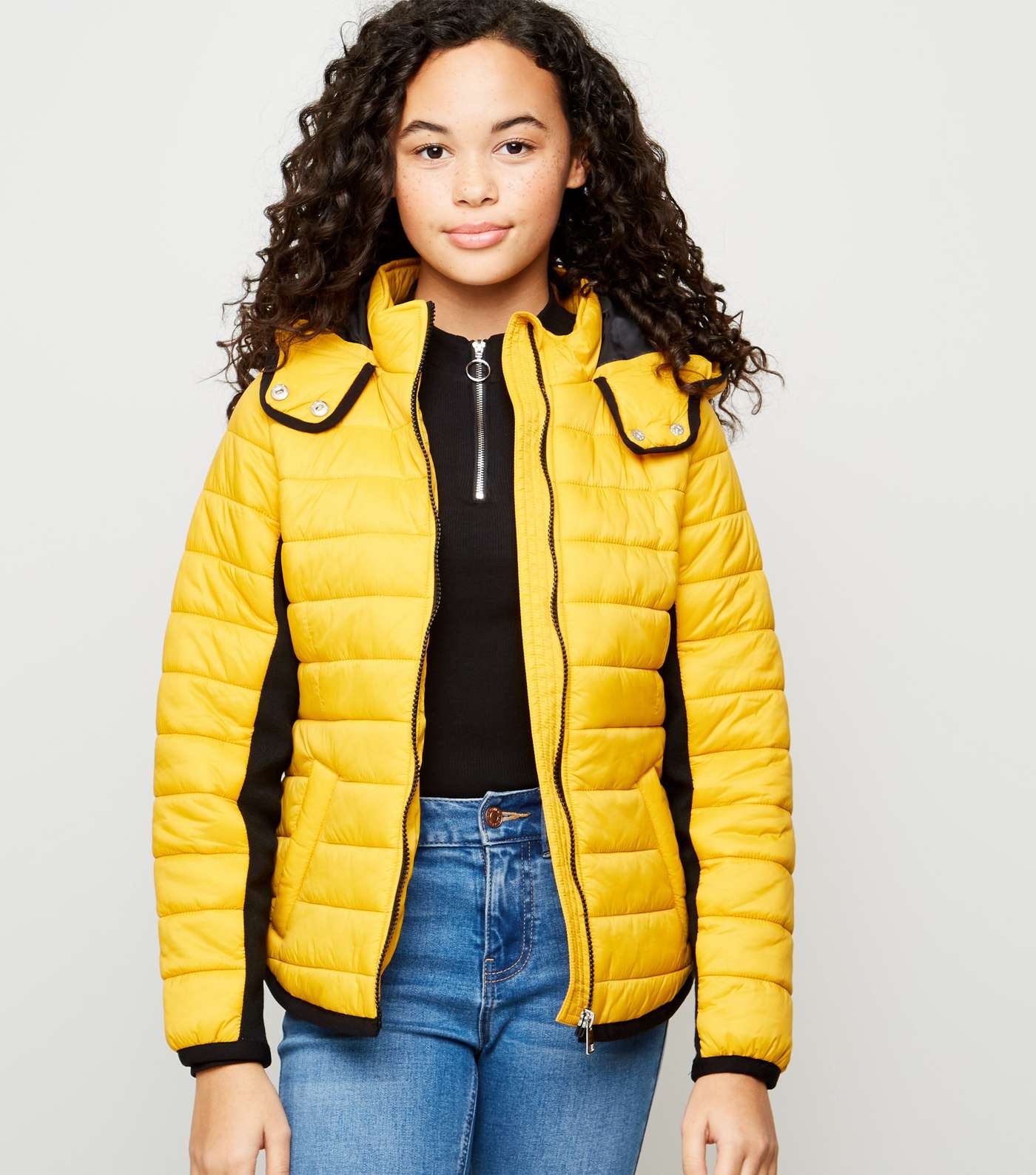 Girls Mustard Piped Contrast Puffer Jacket 