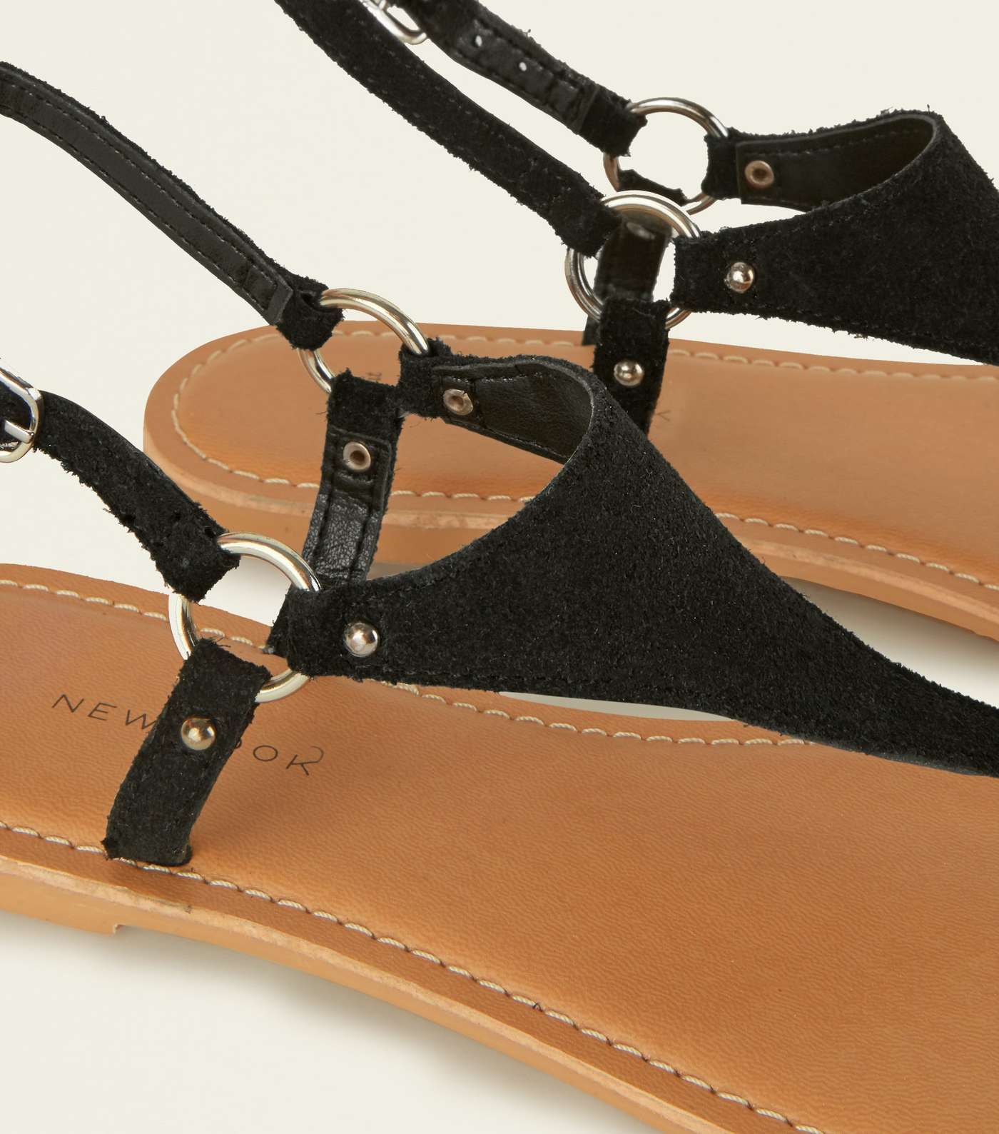 Wide Fit Black Suede Flat Sandals  Image 3