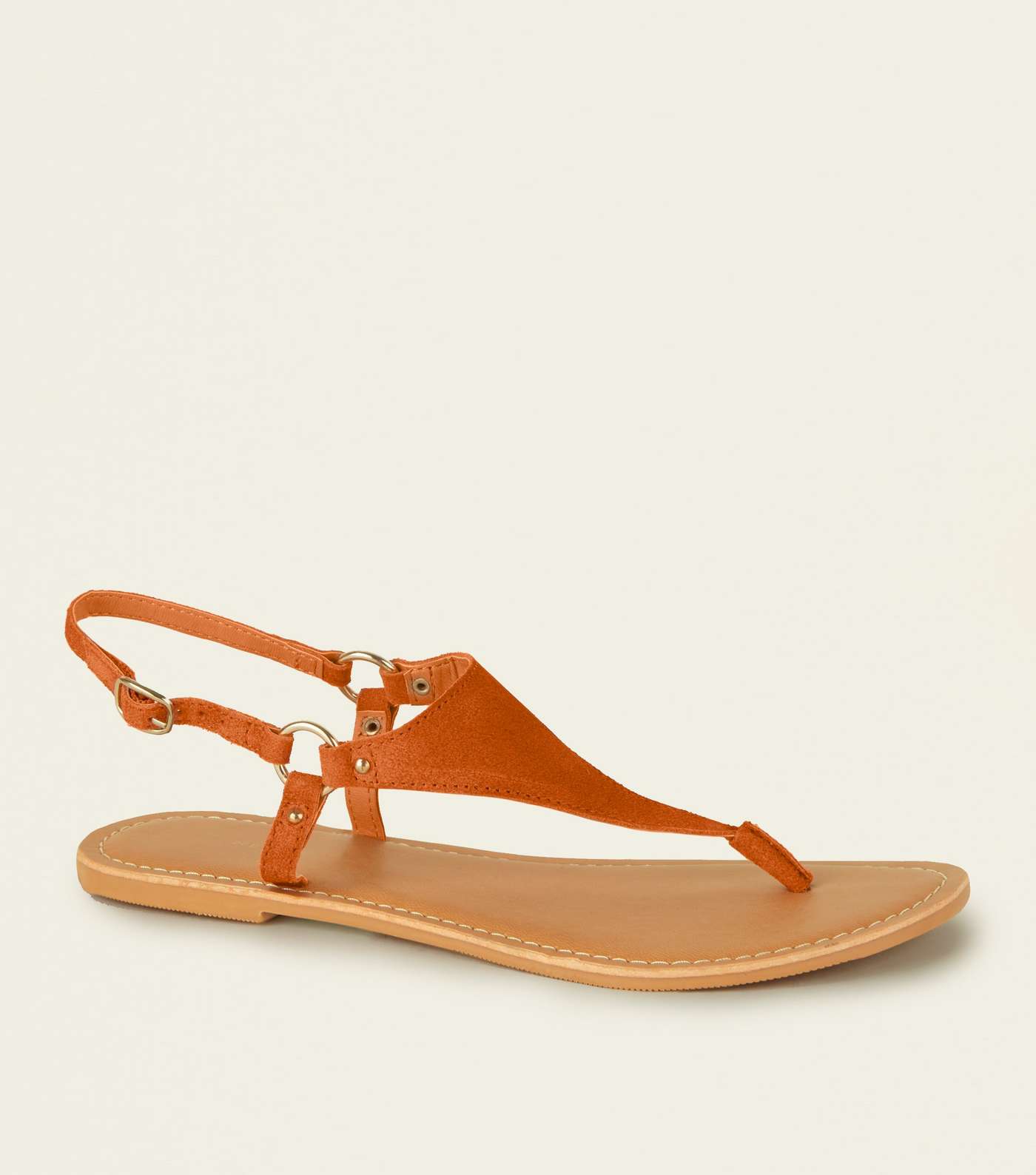 Wide Fit Orange Suede Flat Sandals 