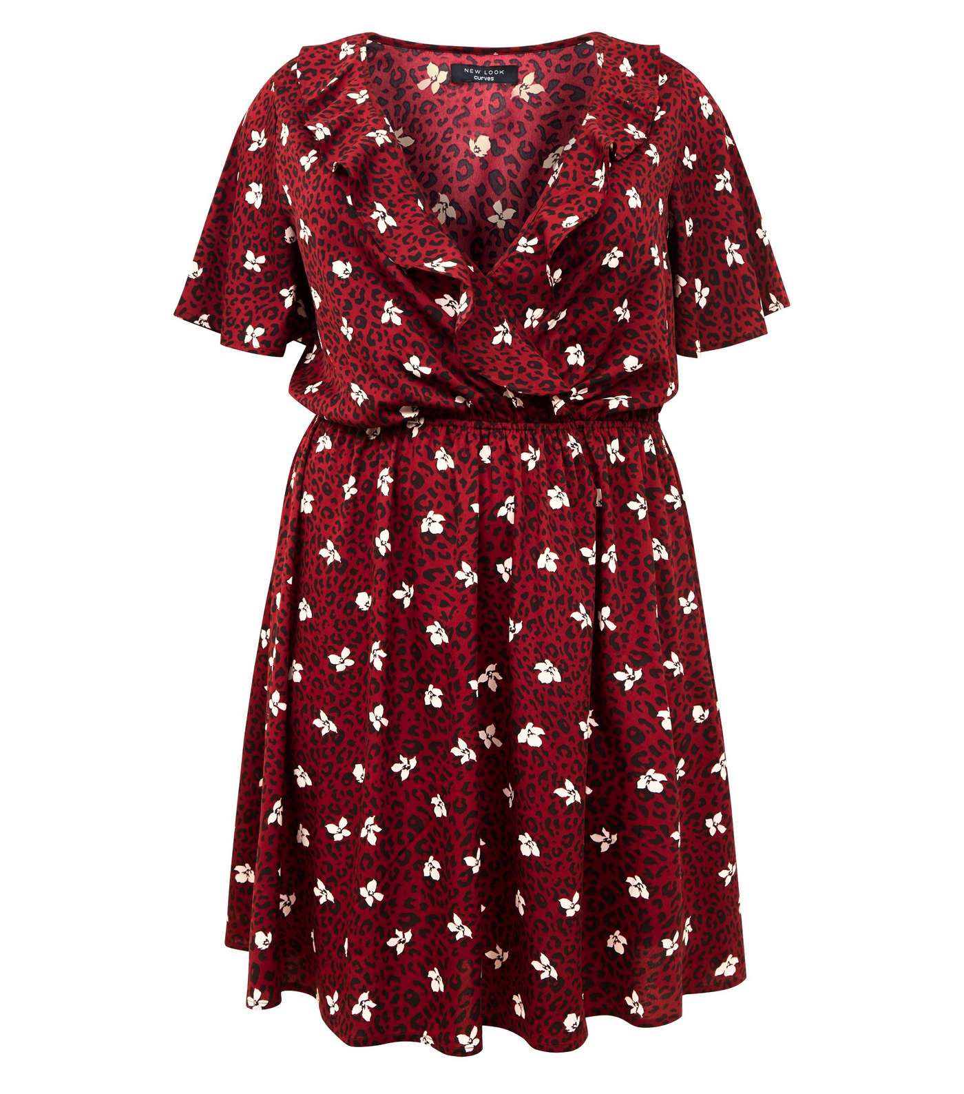 Curves Red Leopard and Floral Print Ruffle Dress Image 4