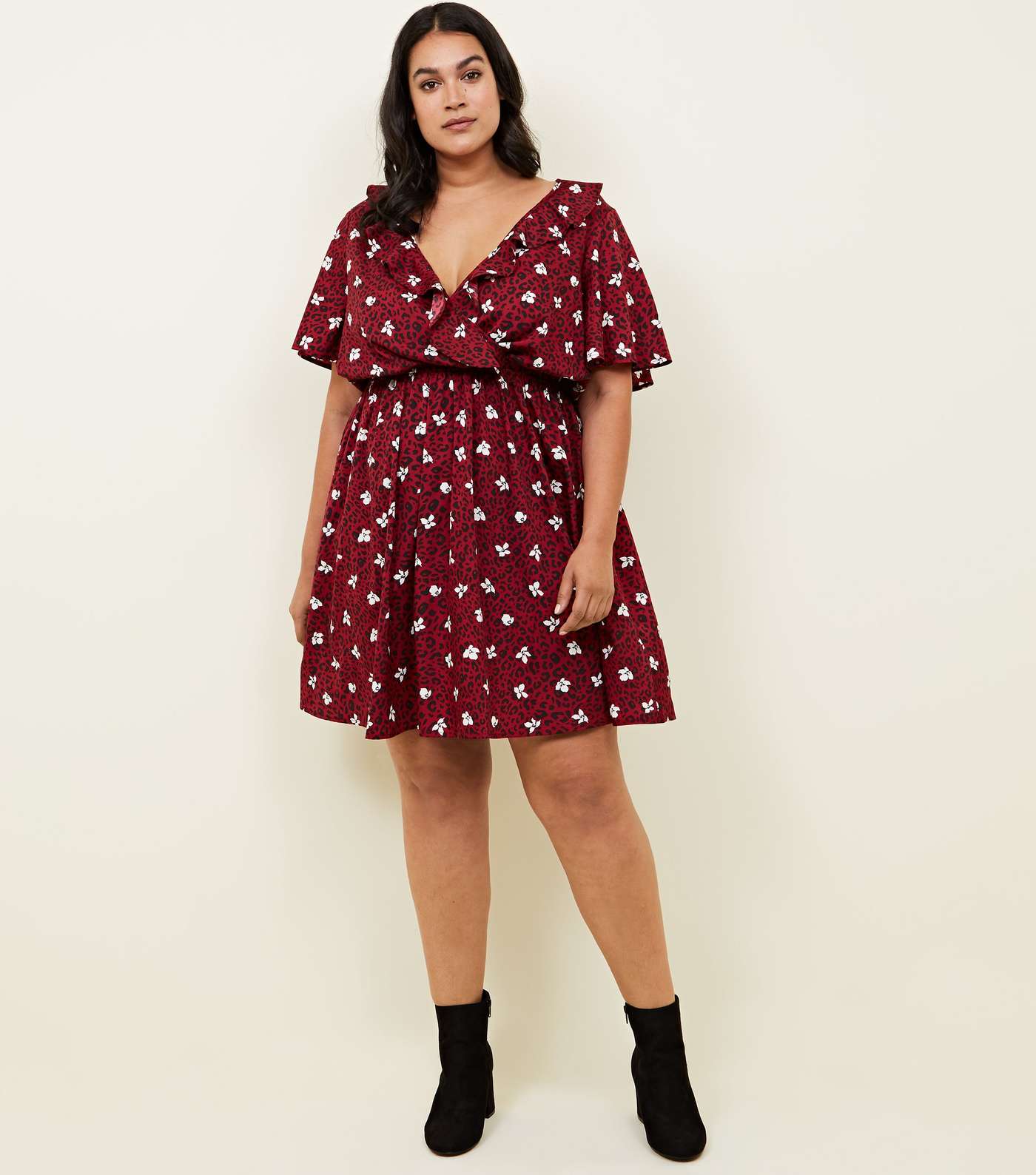 Curves Red Leopard and Floral Print Ruffle Dress Image 2