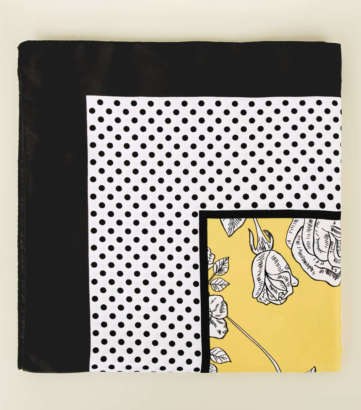 Yellow Floral and Spot Print Square Scarf
