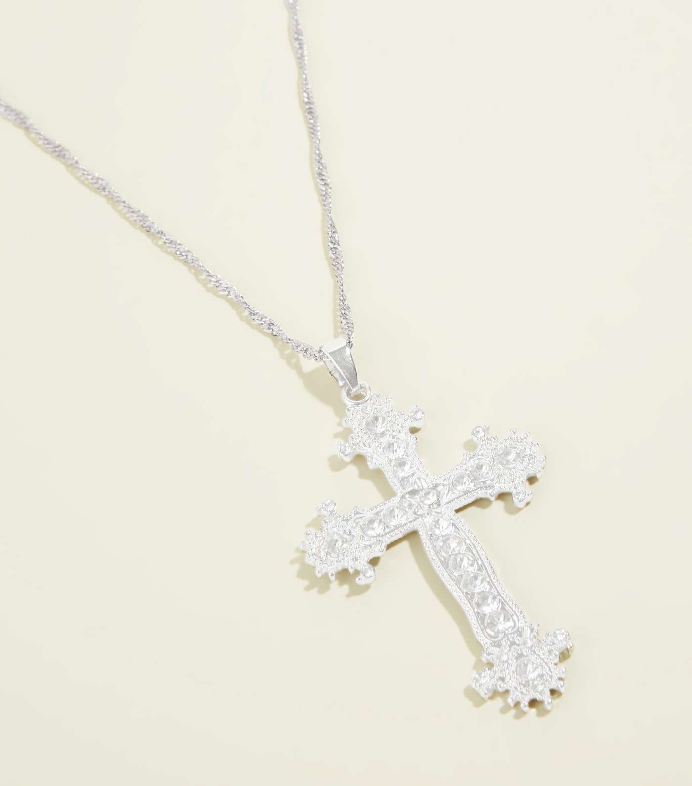 RE:BORN Silver Stone Embellished Cross Necklace Image 3