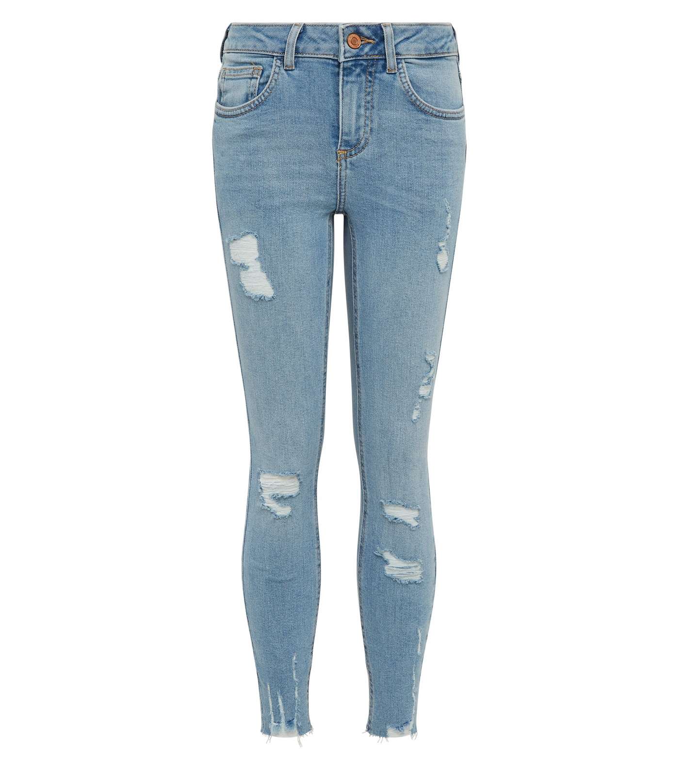 Girls Pale Blue Ripped High Waist Skinny Jeans  Image 4