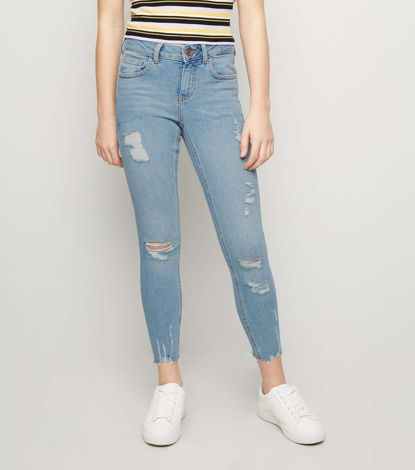 Girls Pale Blue Ripped High Waist Skinny Jeans  Image 2
