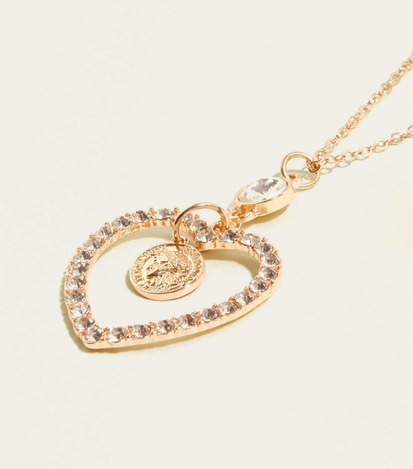 RE:BORN Rose Gold Heart and Coin Long Pendant Necklace Image 3