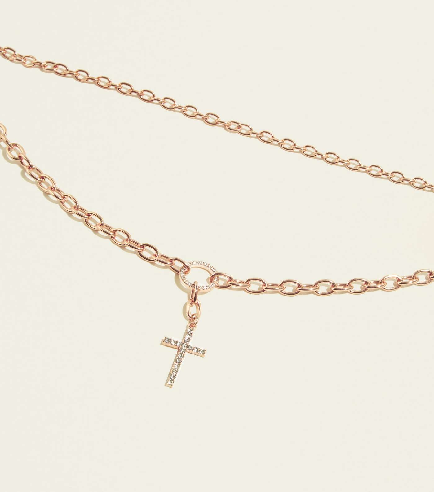 RE:BORN Rose Gold Cross Pendant Layered Necklace