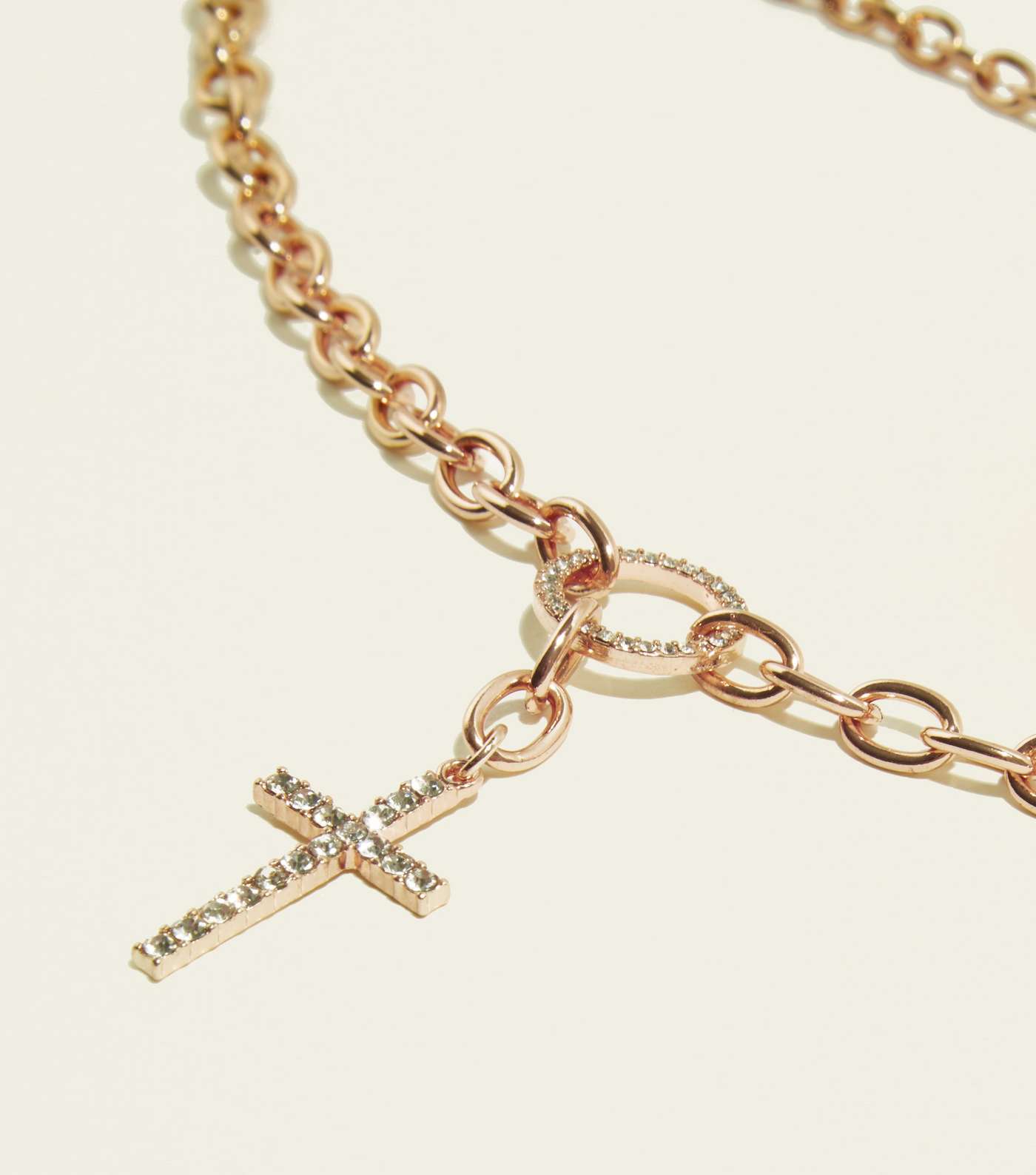 RE:BORN Rose Gold Cross Pendant Layered Necklace Image 3
