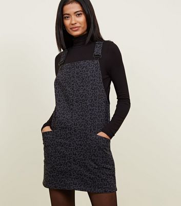 leopard print denim pinafore