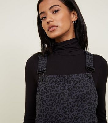 leopard print denim pinafore