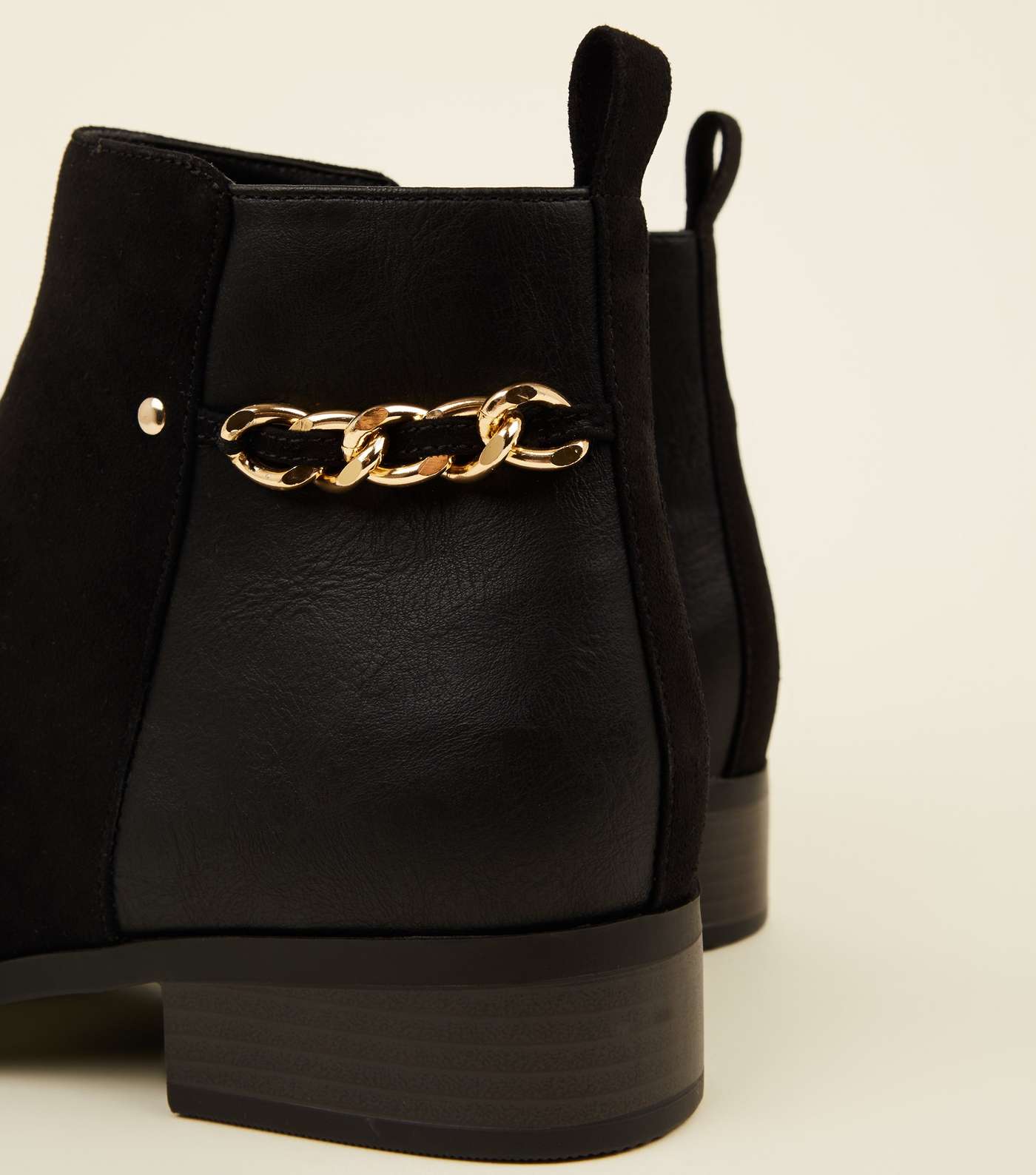 Black Suedette Panel Chain Back Ankle Boots Image 3
