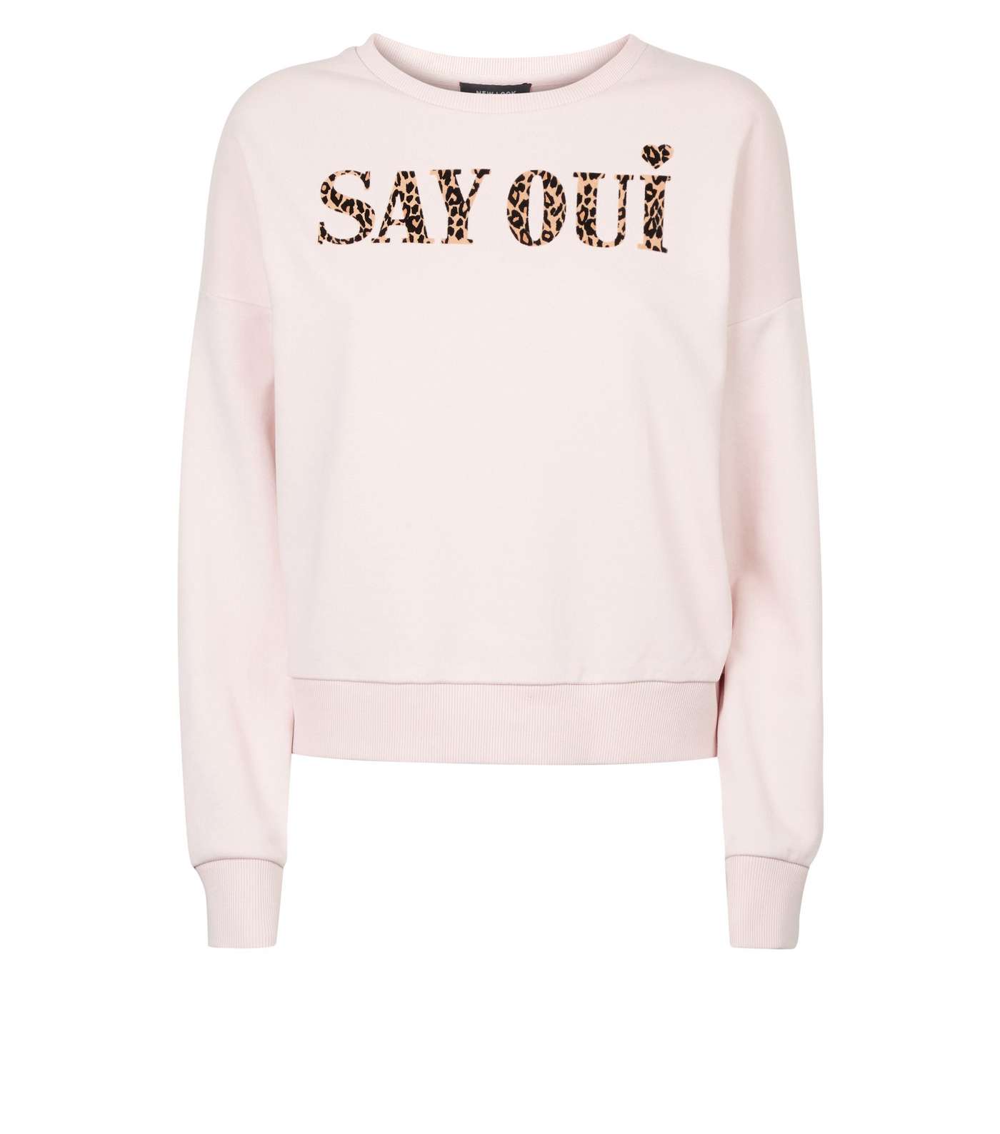 Pale Pink Say Oui Leopard Slogan Sweatshirt Image 4
