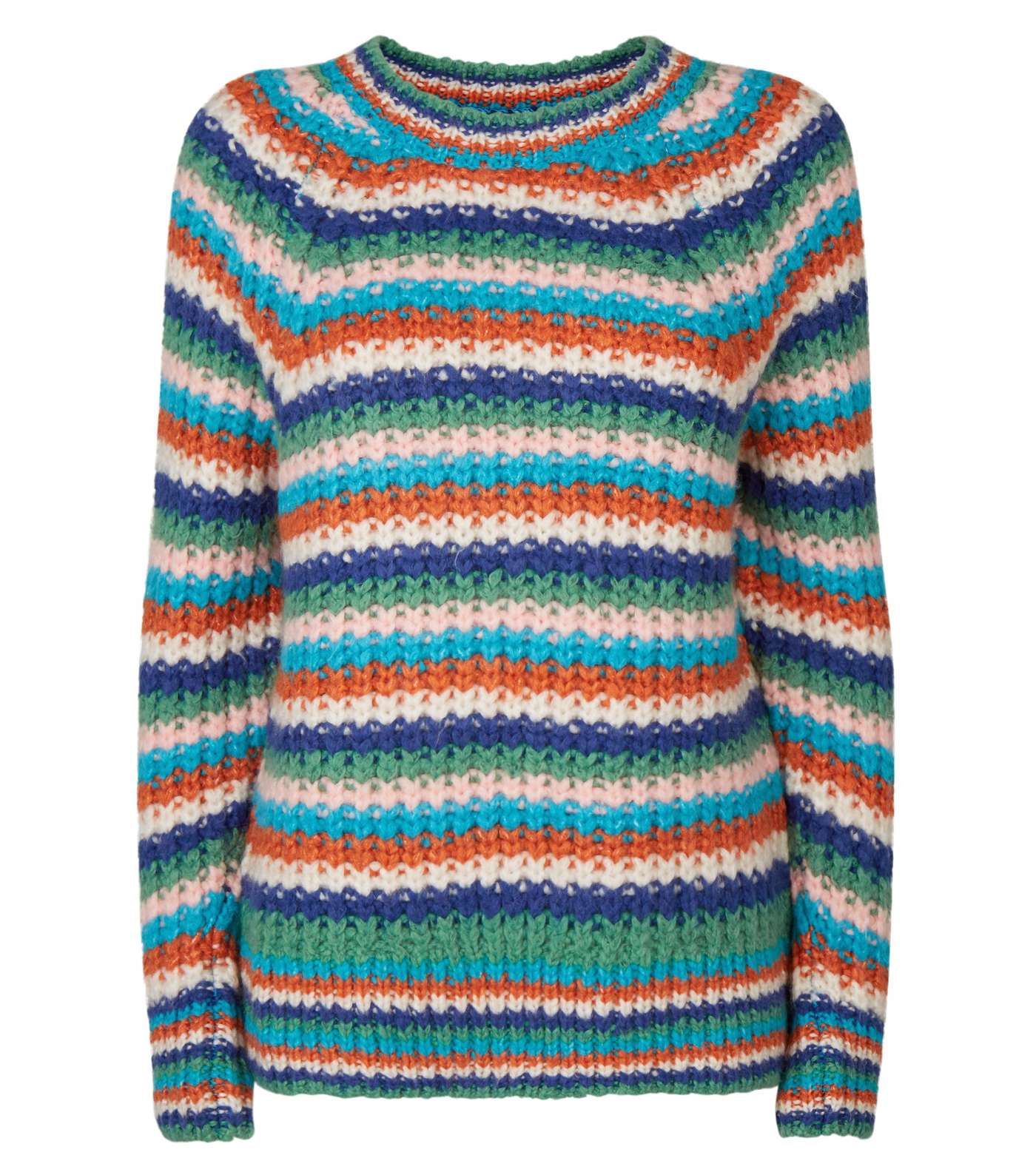 Multicoloured Stripe Chunky Knit Raglan Sleeve Jumper Image 4