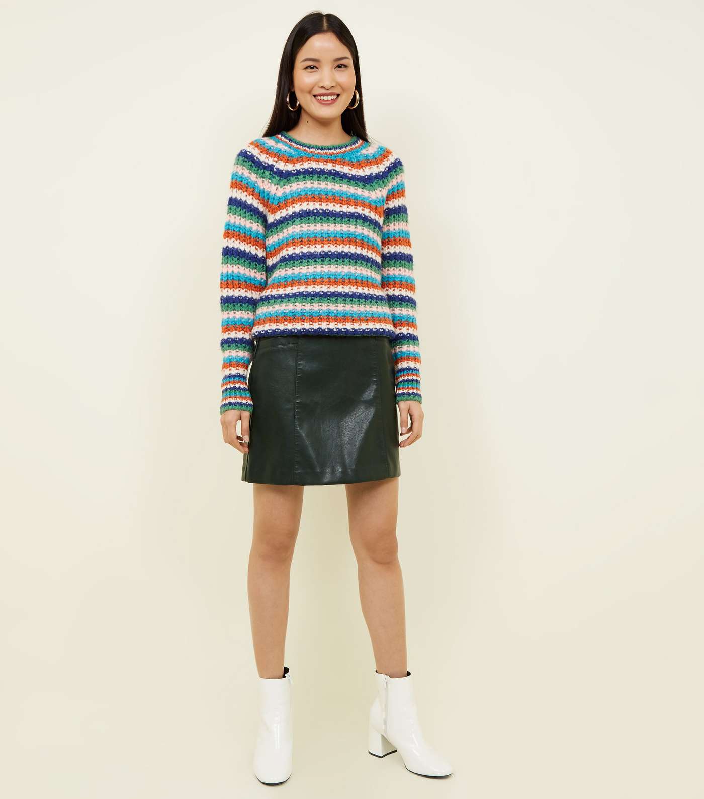 Multicoloured Stripe Chunky Knit Raglan Sleeve Jumper Image 2
