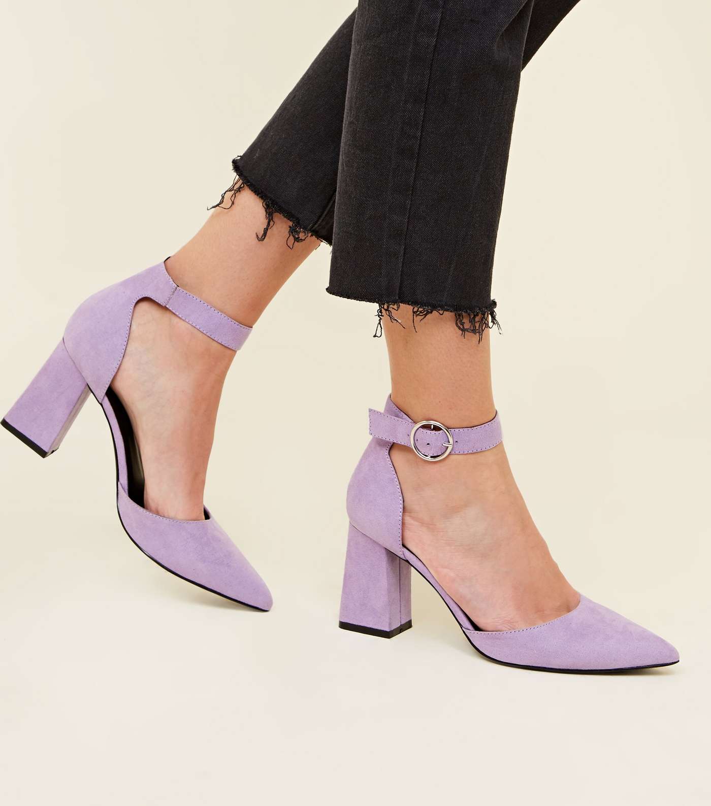 Lilac Suedette Buckle Ankle Strap Block Heels Image 2