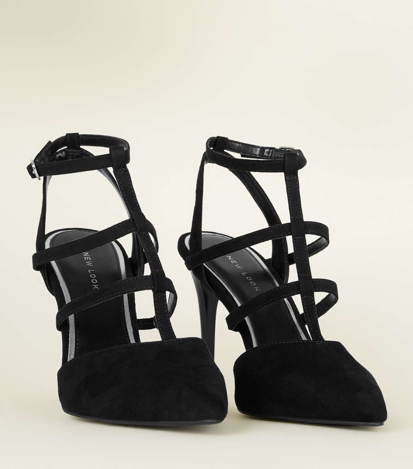 Black Suedette Caged Stiletto Heels Image 3