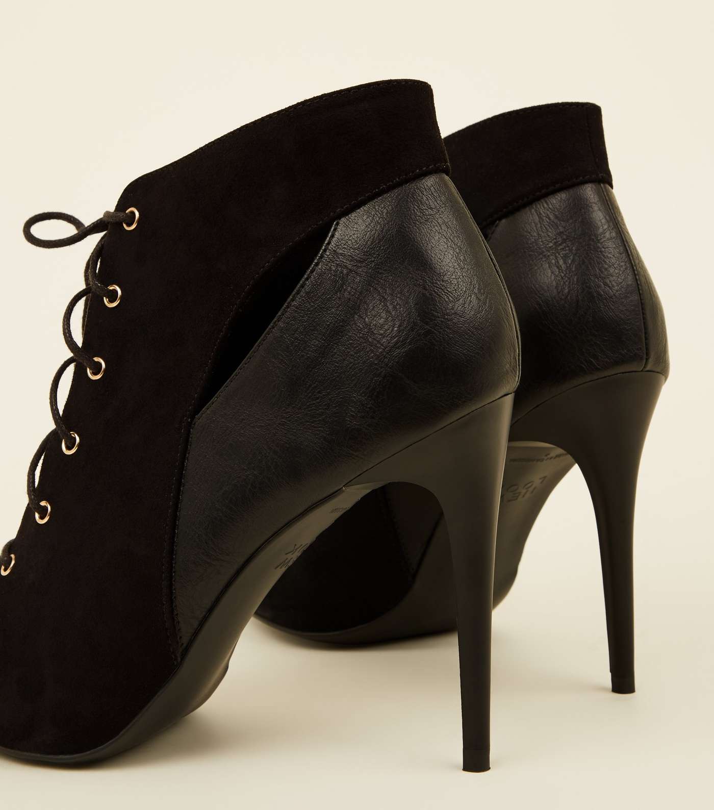 Black Lace-Up Cut Out Pointed Ankle Boots Image 3