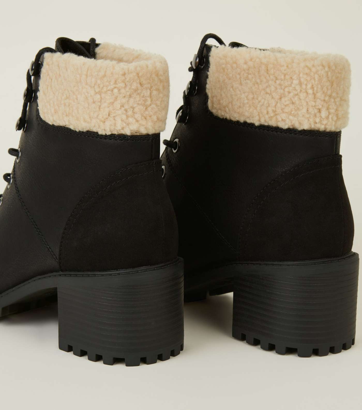 Black Faux Shearling Cuff Hiker Boots Image 4
