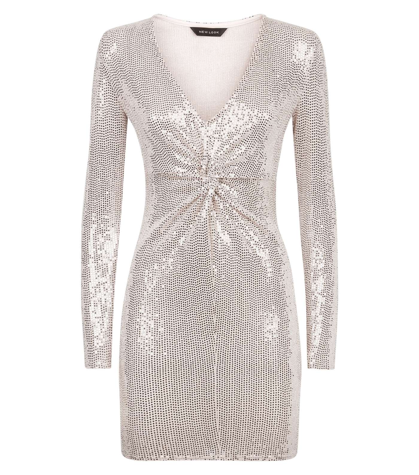 Pale Pink Mirrored Sequin Twist Front Dress Image 4