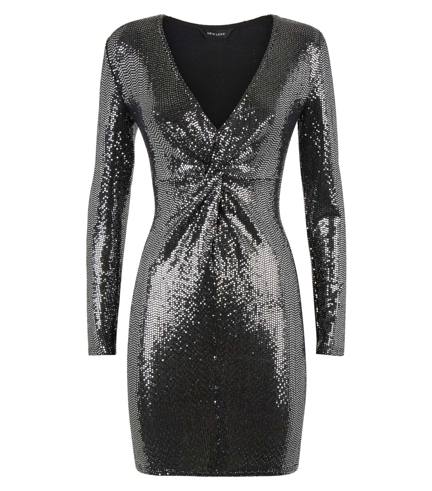 Silver Mirrored Sequin Twist Front Dress  Image 4