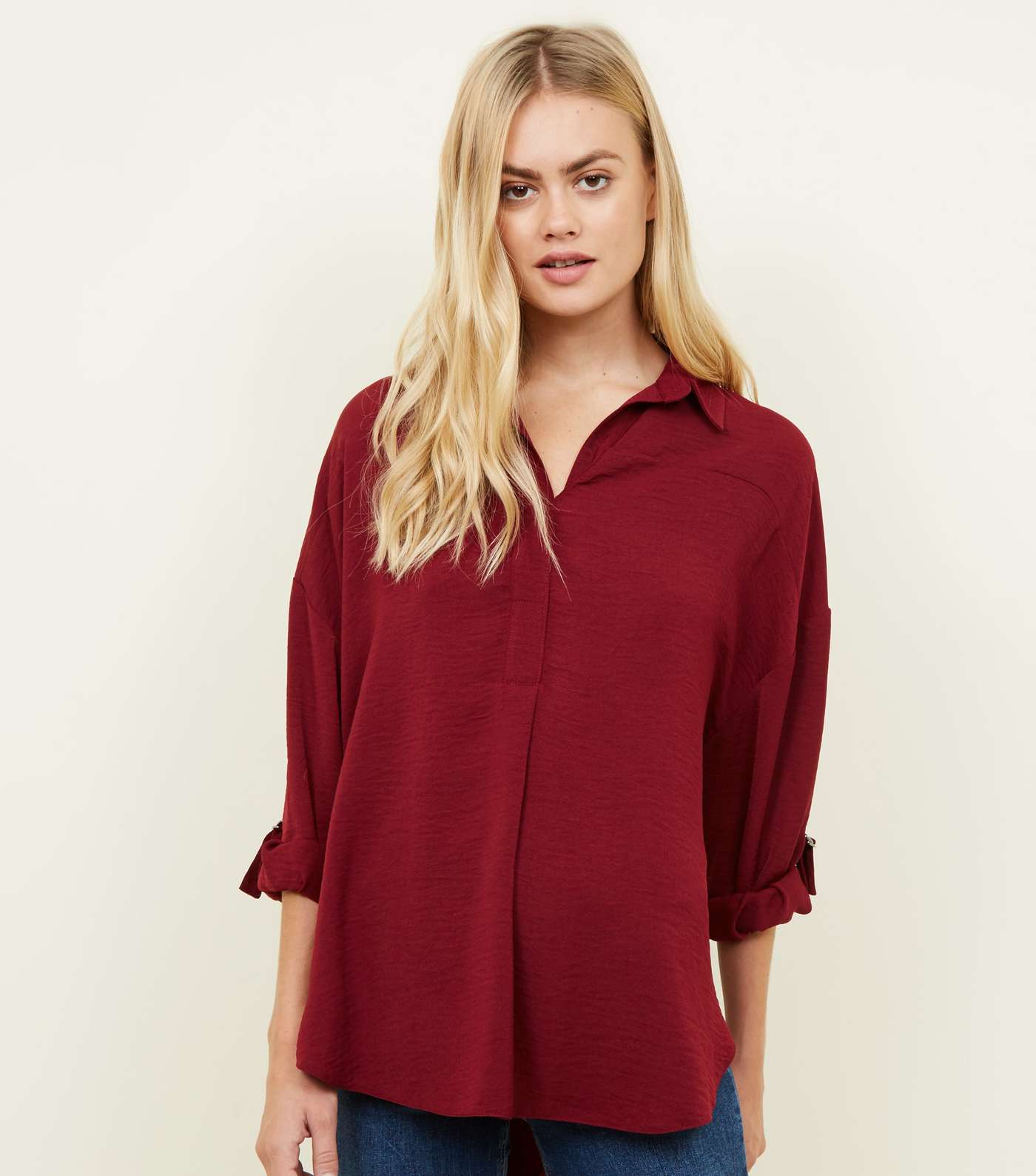 Burgundy D-Ring Sleeve Oversized Shirt