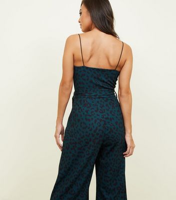 new look green leopard print jumpsuit