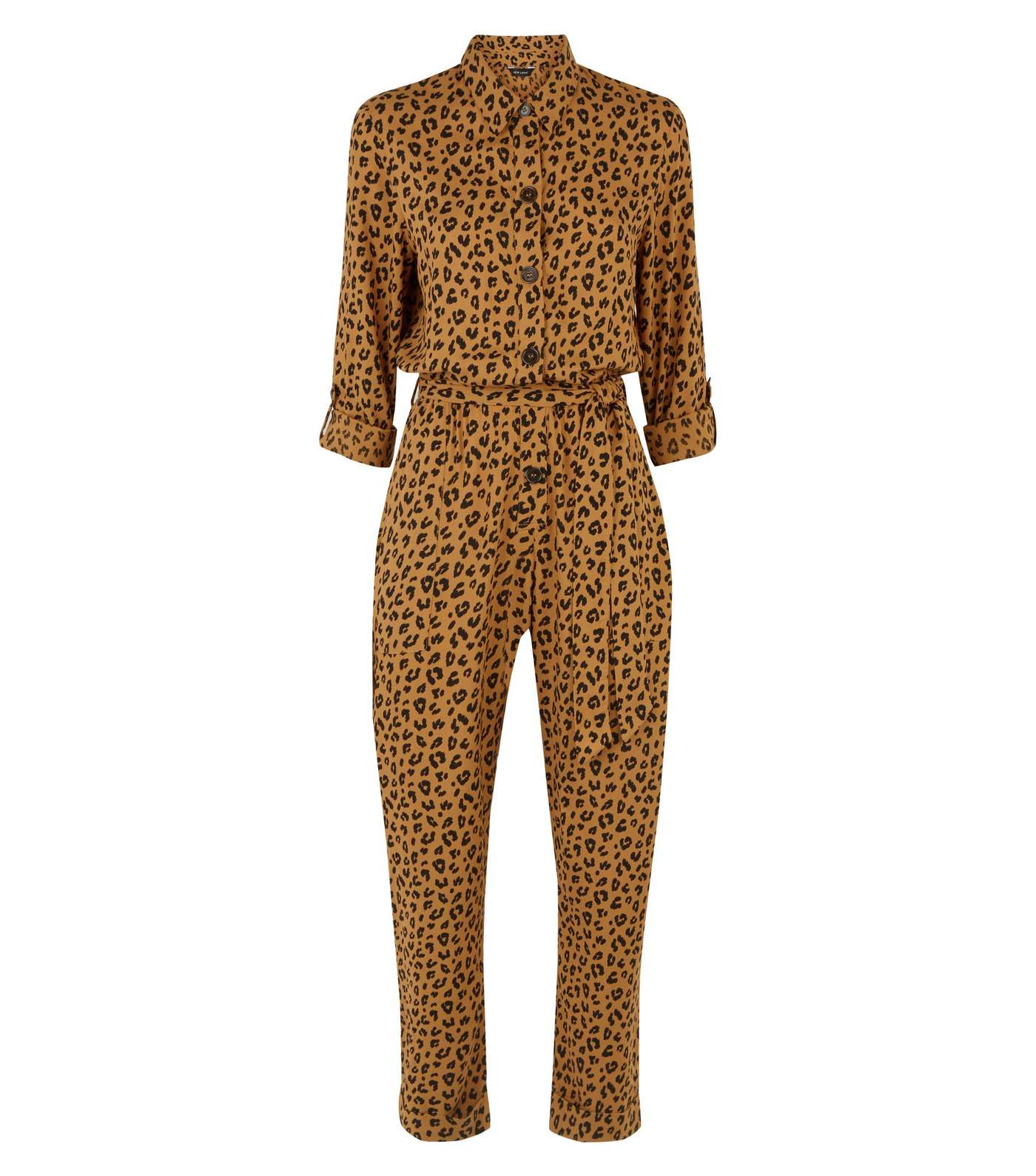 Brown Leopard Print Button Front Jumpsuit  Image 4