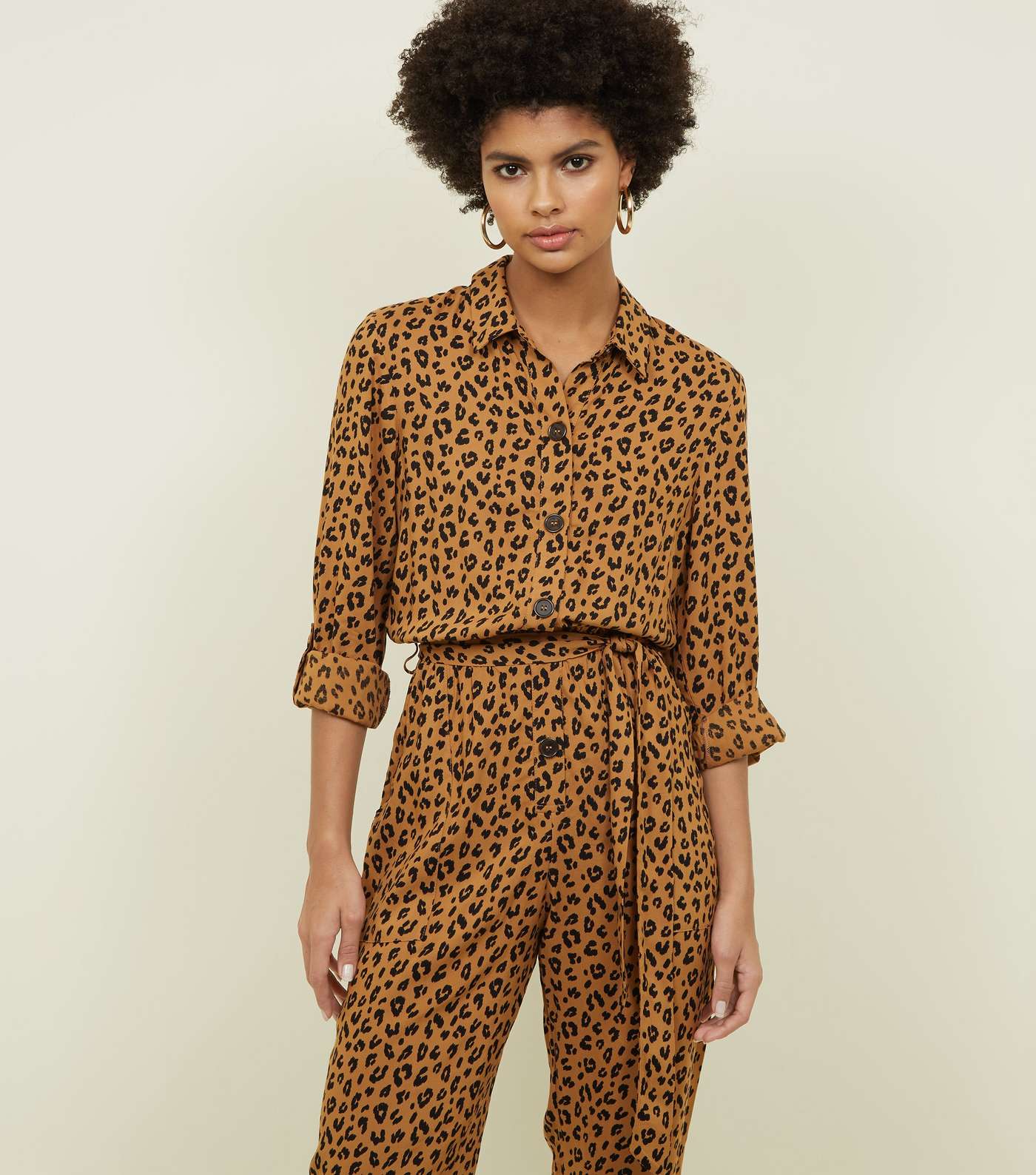 Brown Leopard Print Button Front Jumpsuit  Image 2