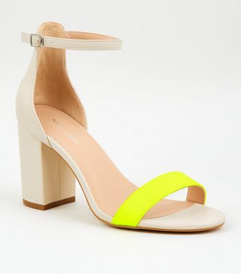 Yellow Neon Strap Block Heel Sandals 