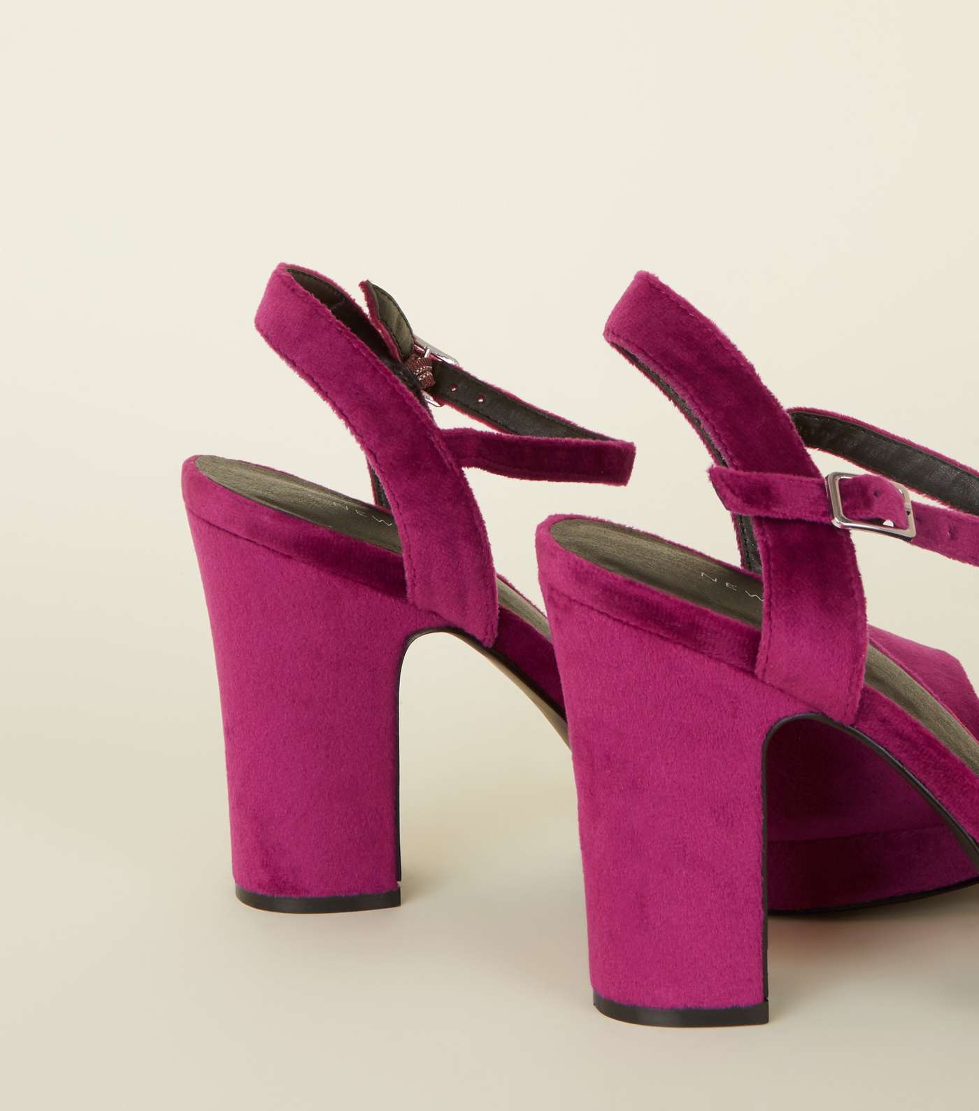 Bright Pink Velvet Square Toe Platform Heels Image 4