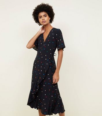 new look polka dot wrap dress