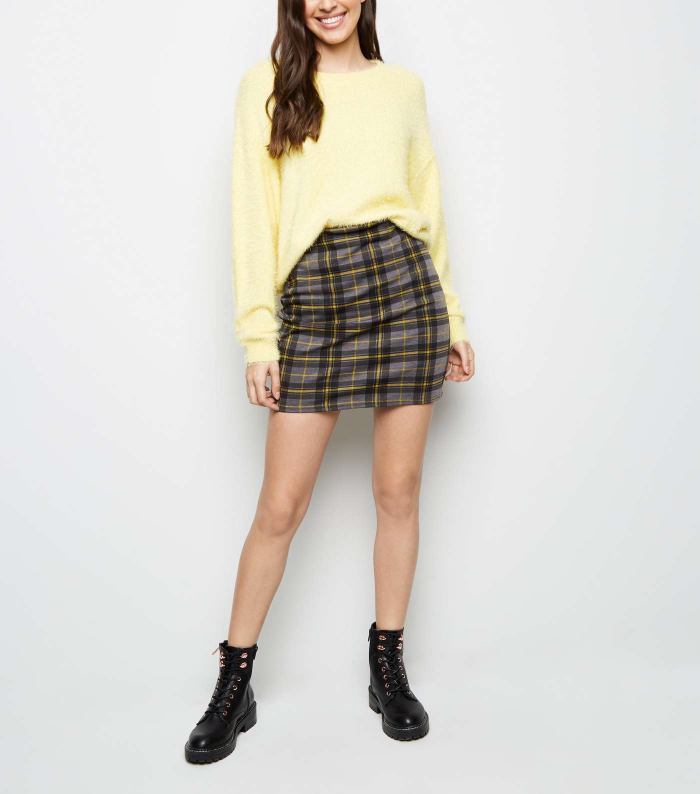 Mustard and Grey Check Print Tube Skirt Image 2