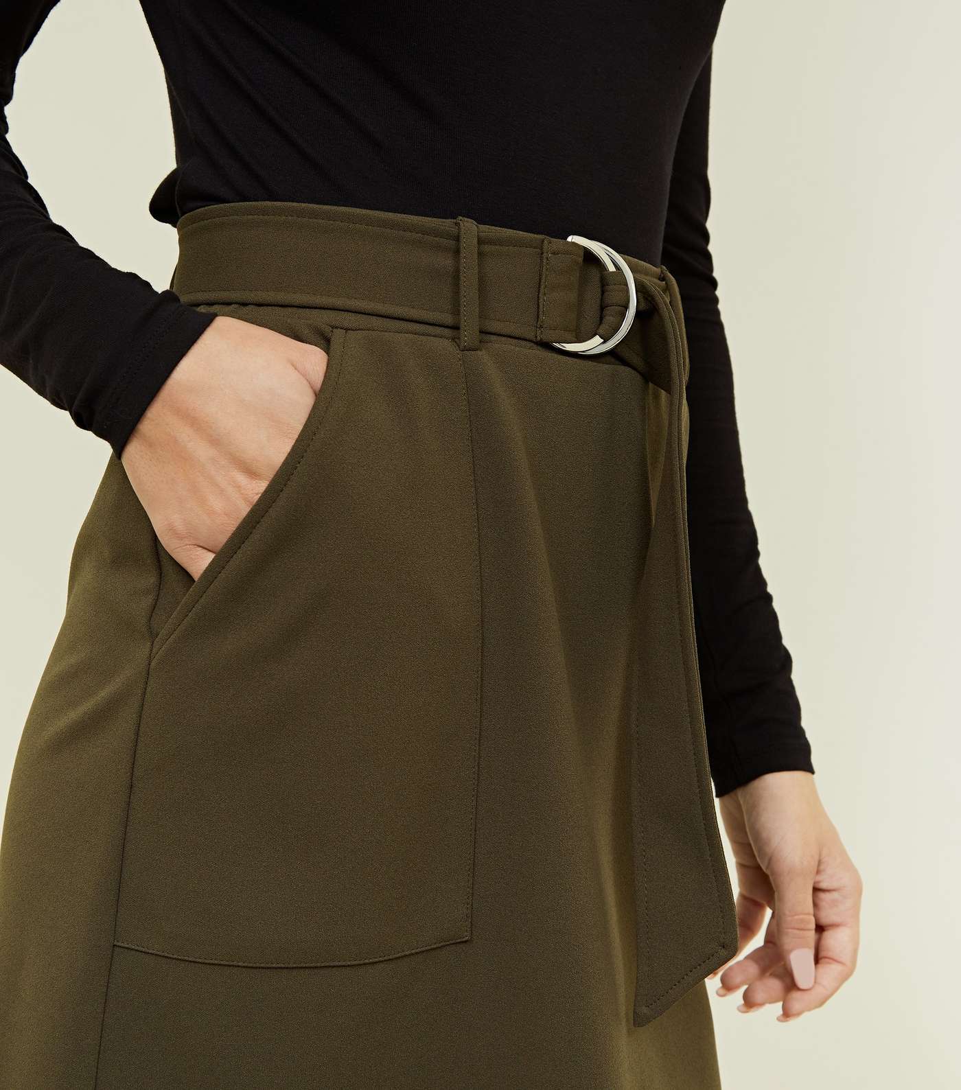 Khaki Crepe D-Ring Mini Skirt Image 5