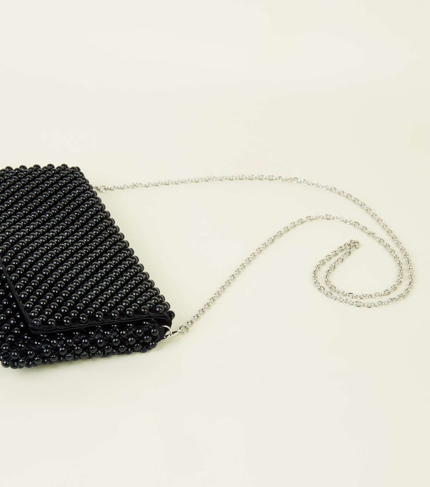 Black Beaded Foldover Clutch Bag Image 4