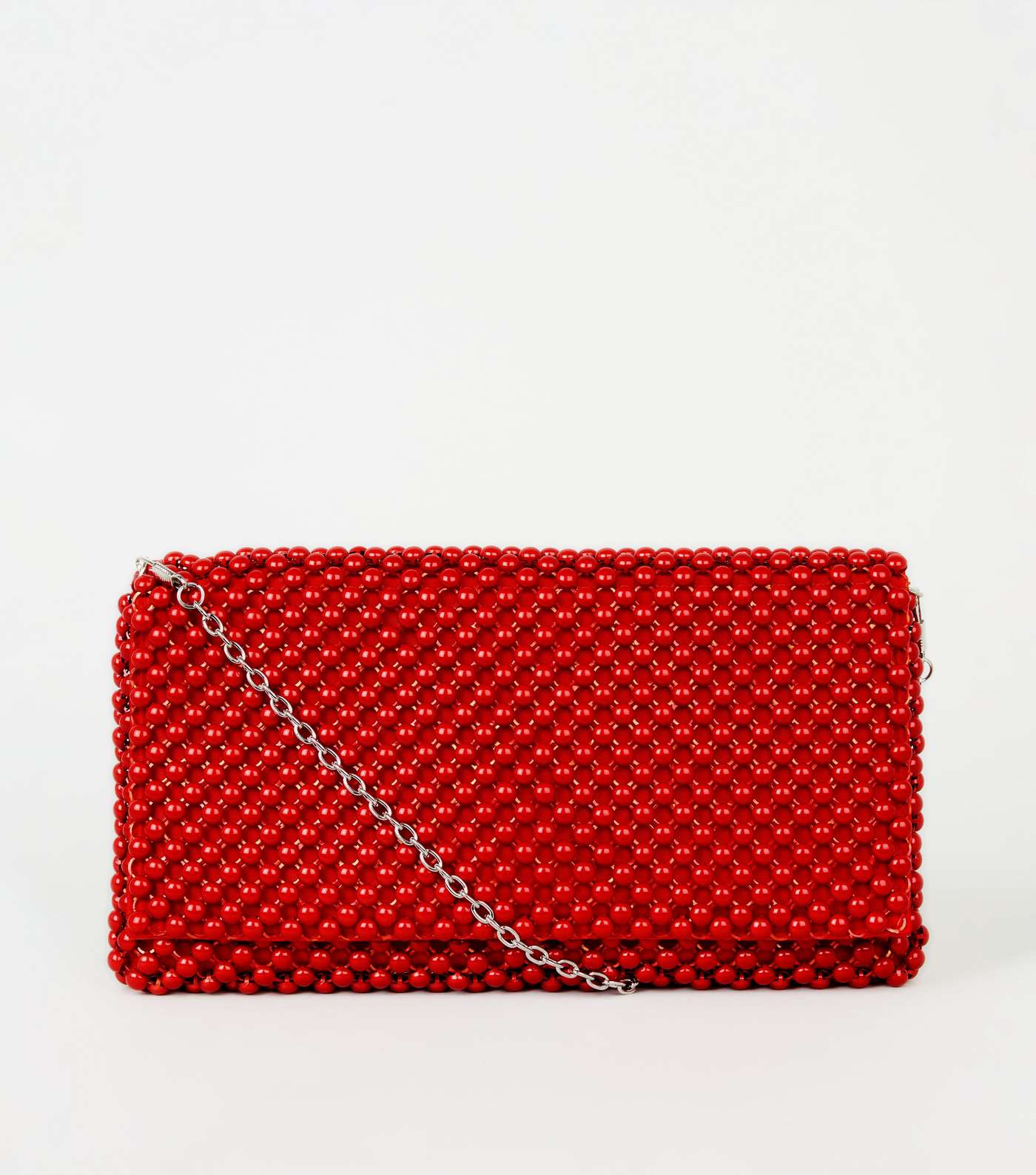 Red Beaded Foldover Clutch Bag