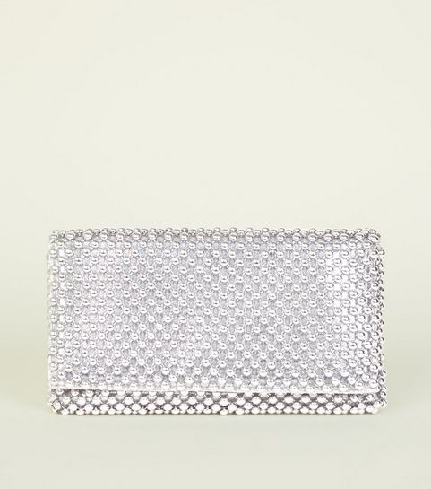 Silver Bags Handbags Clutch New Look Silver Beaded Foldover Clutch Bag