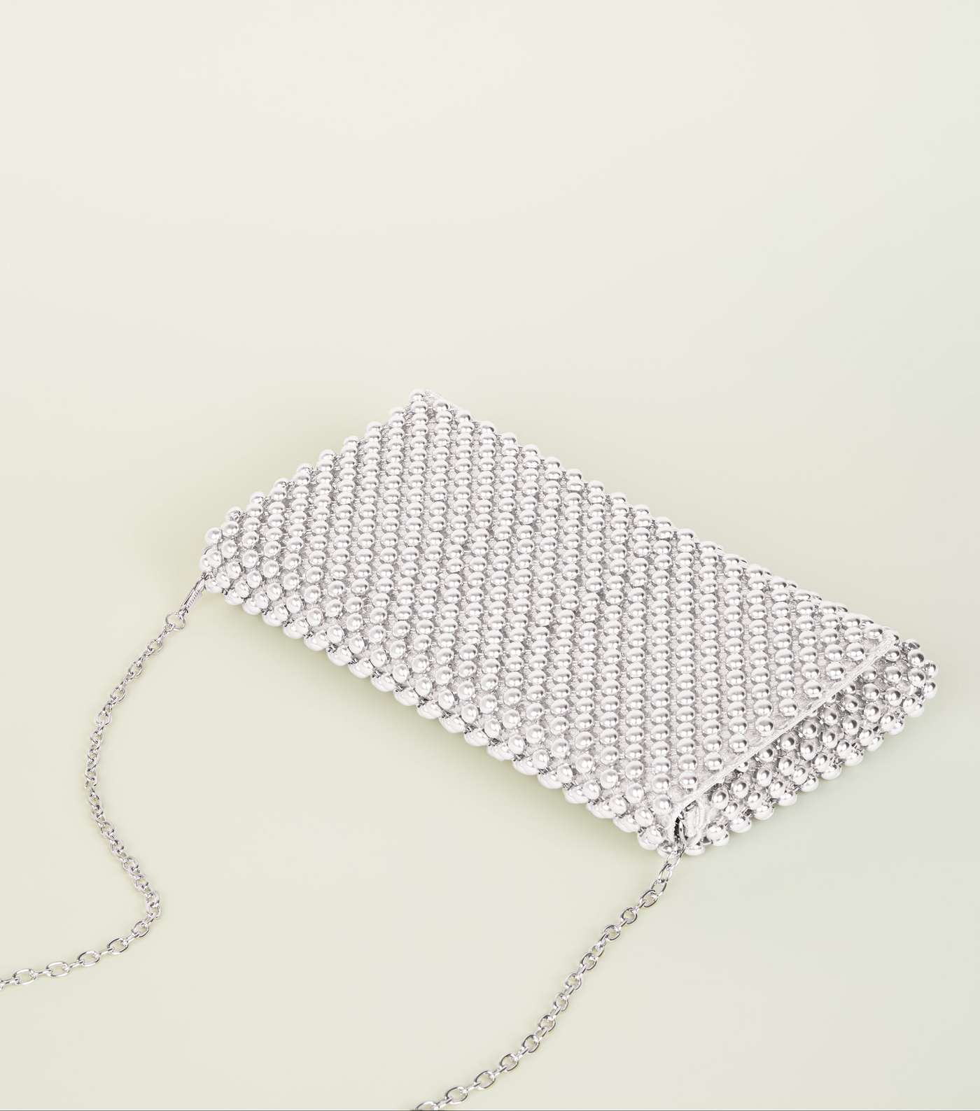 Silver Beaded Foldover Clutch Bag Image 3