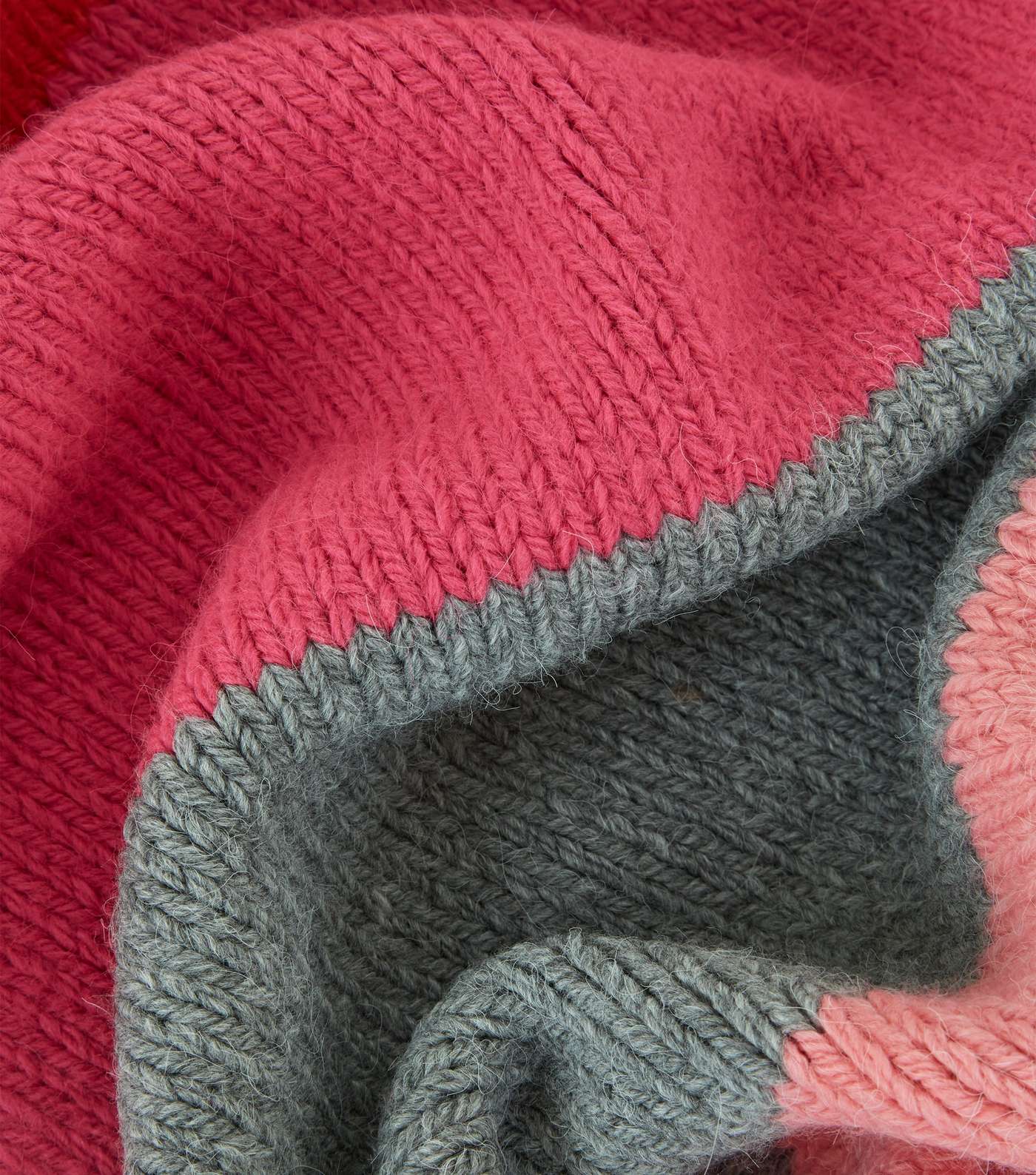 Pink and Red Colour Block Stripe Knit Scarf Image 4