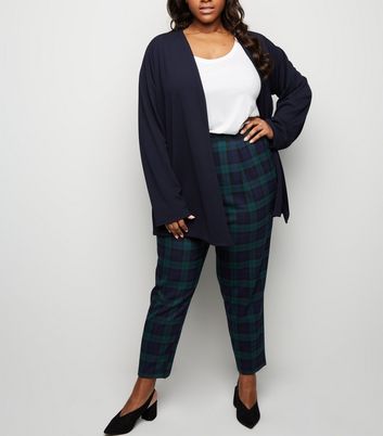 Petite Black Check Wide Leg Trousers  New Look