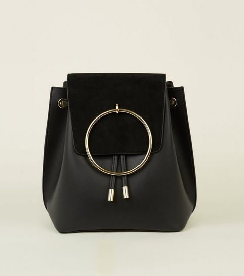 Women S Backpacks Mini Rucksacks New Look Black Metal Ring Front Backpack