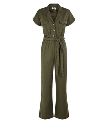 khaki denim utility jumpsuit