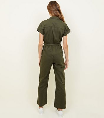 khaki denim jumpsuit