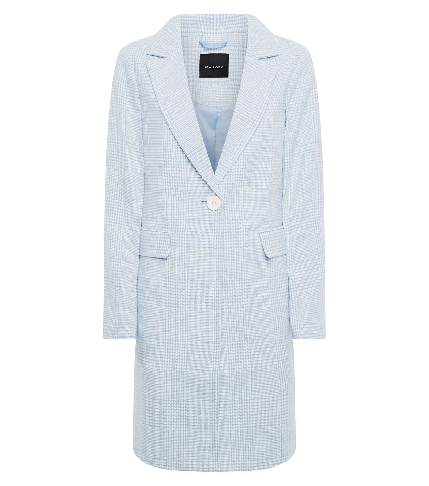 Pale Blue Houndstooth Check Print Longline Coat Image 4