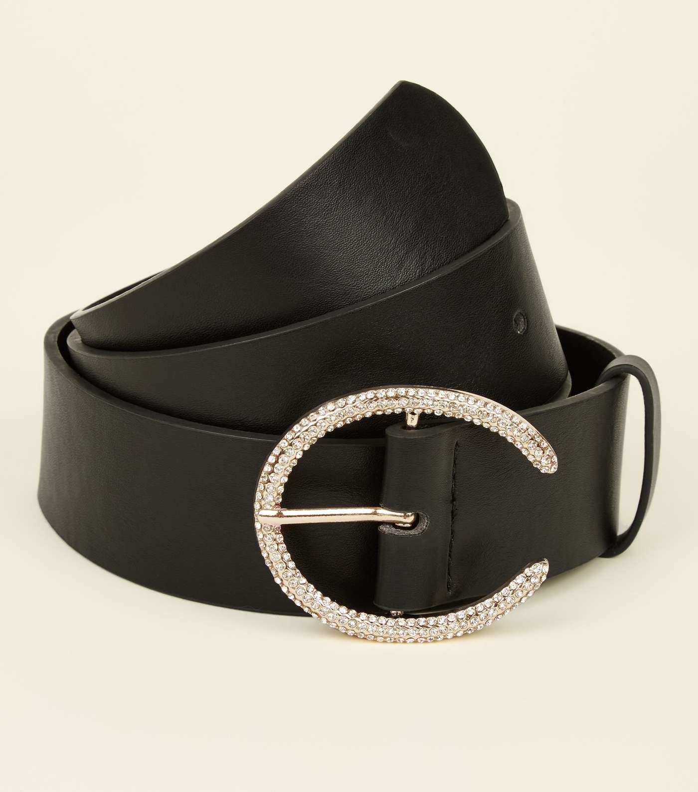 Black Horseshoe Diamanté Embellished Buckle Belt Image 4