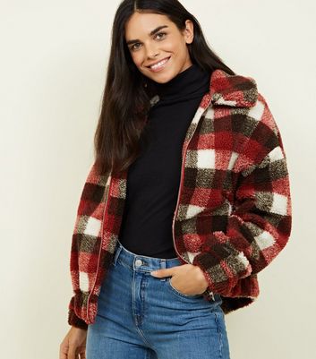new look check blazer coat in rust