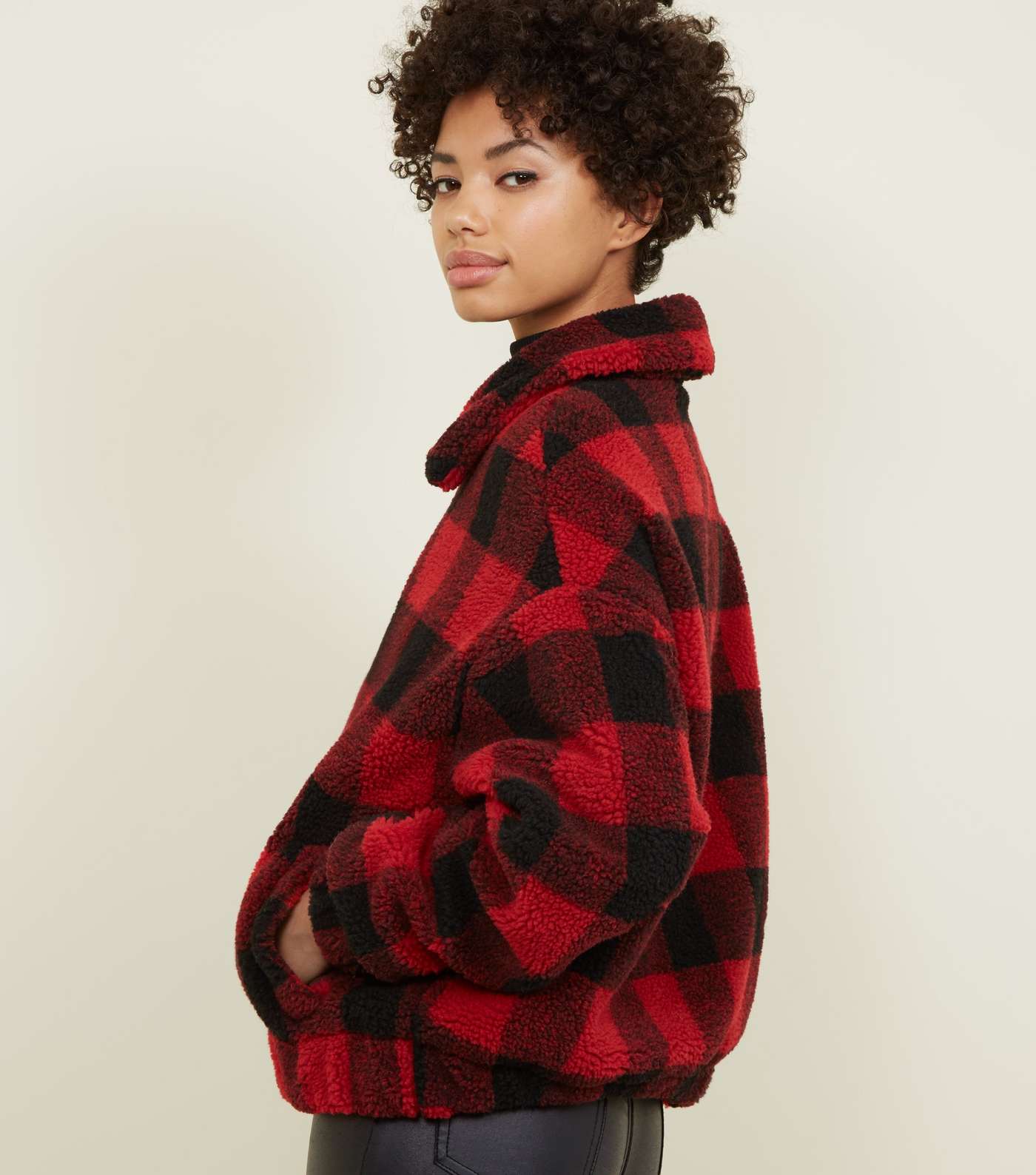 Red Check Teddy Borg Bomber Jacket Image 3