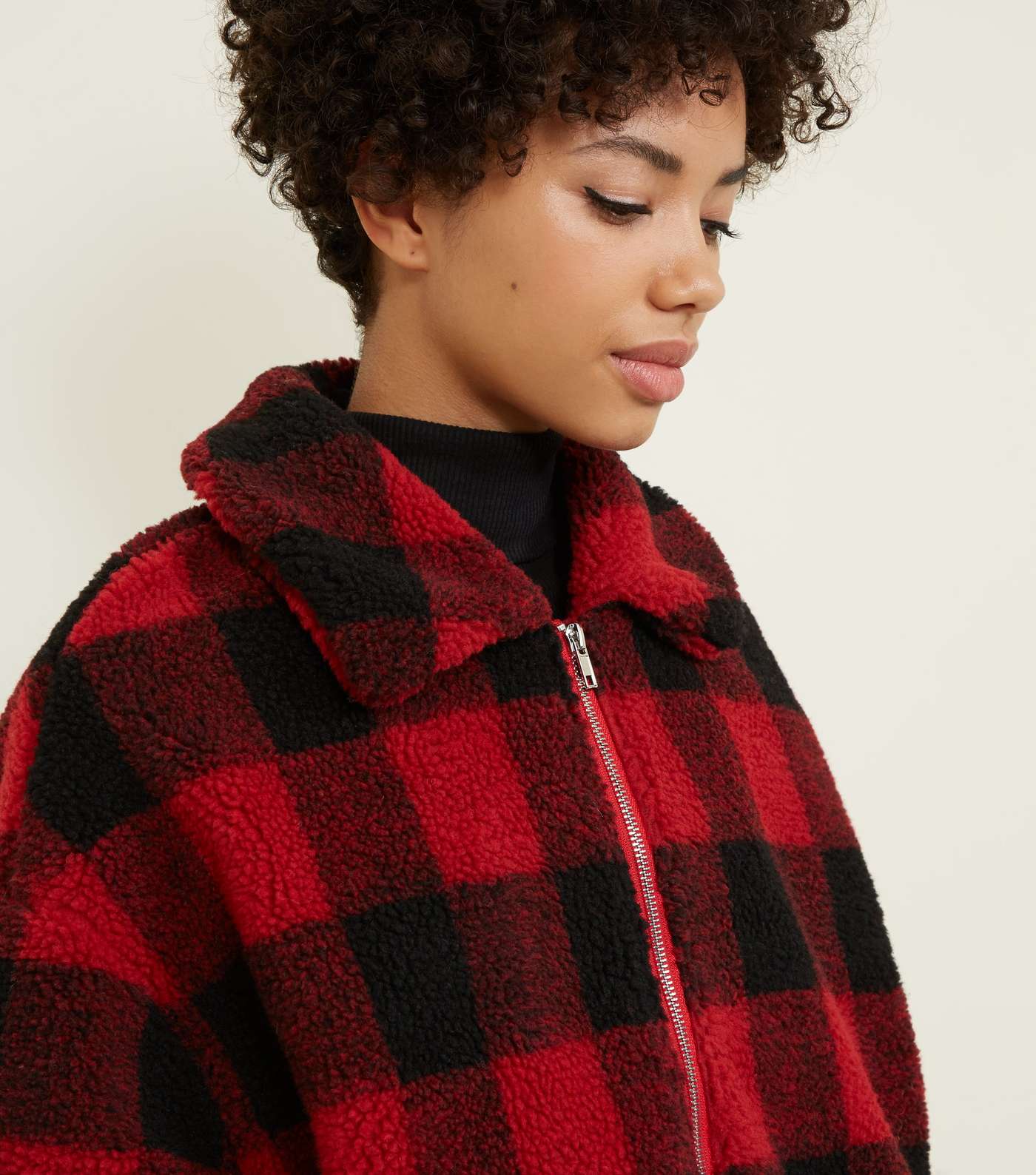 Red Check Teddy Borg Bomber Jacket Image 5