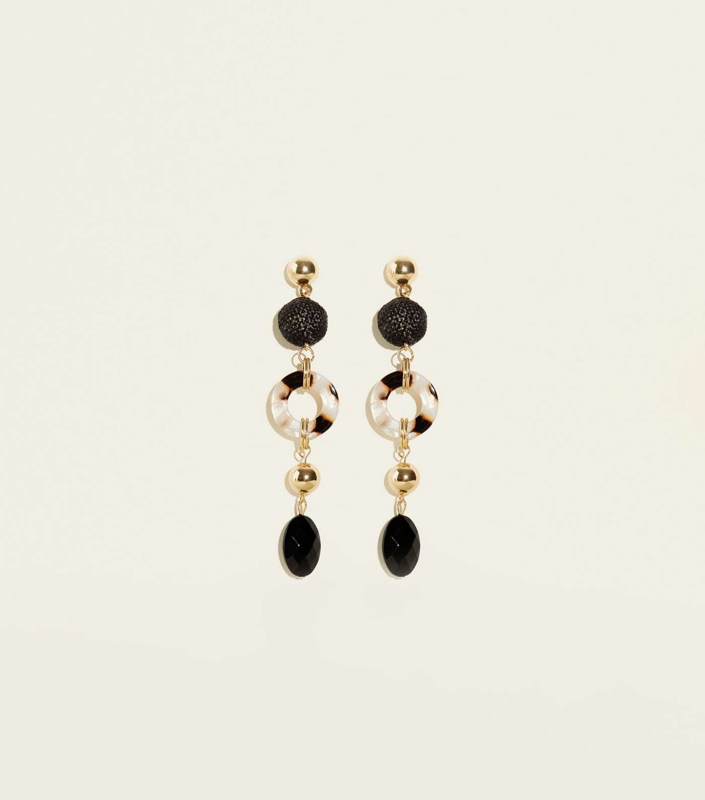 Black Raffia Bead and Resin Ring Drop Earrings